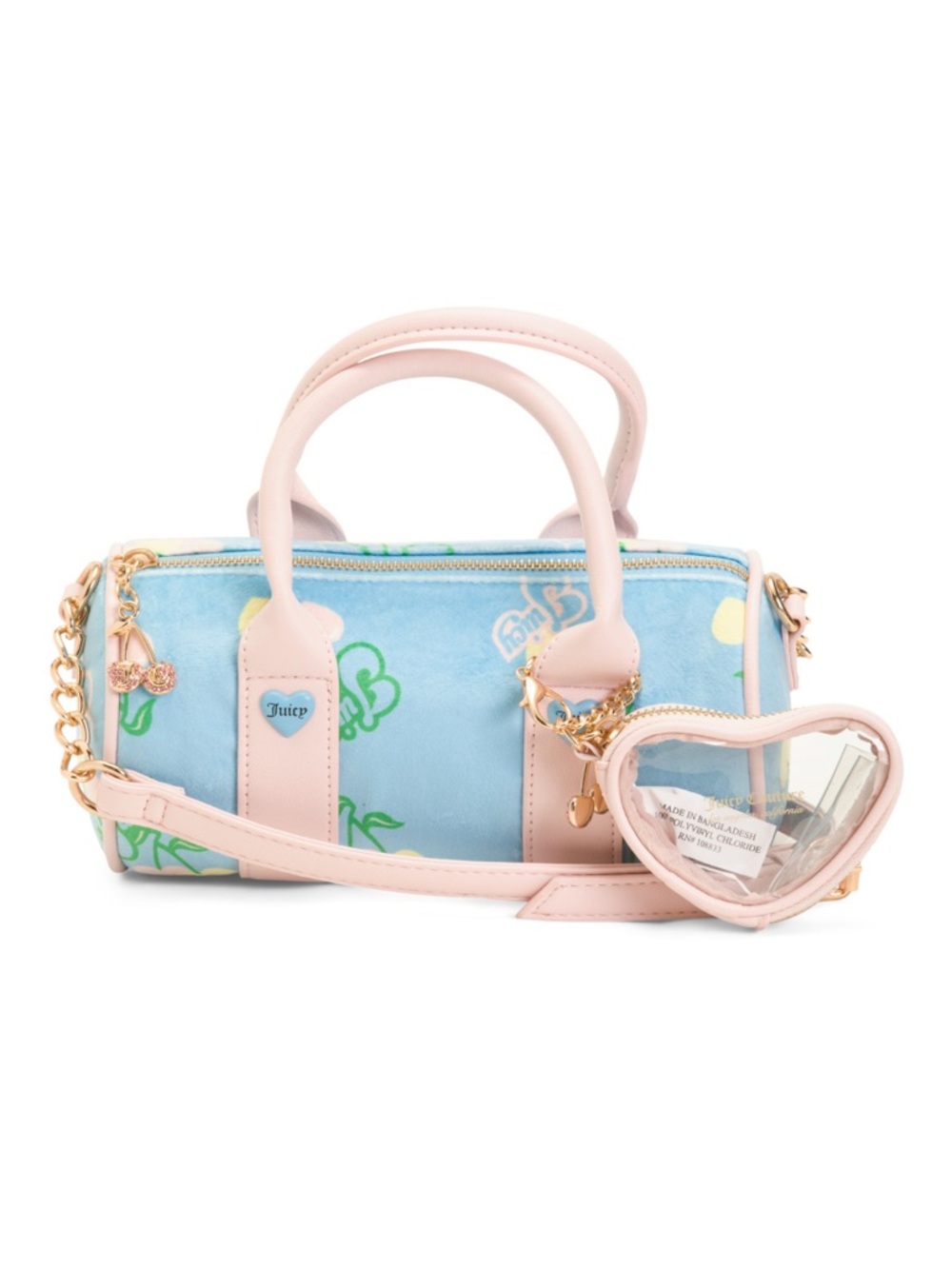 Juicy Couture Pastel Blue Mini Satchel with Pink Trim & Heart Coin Pouch